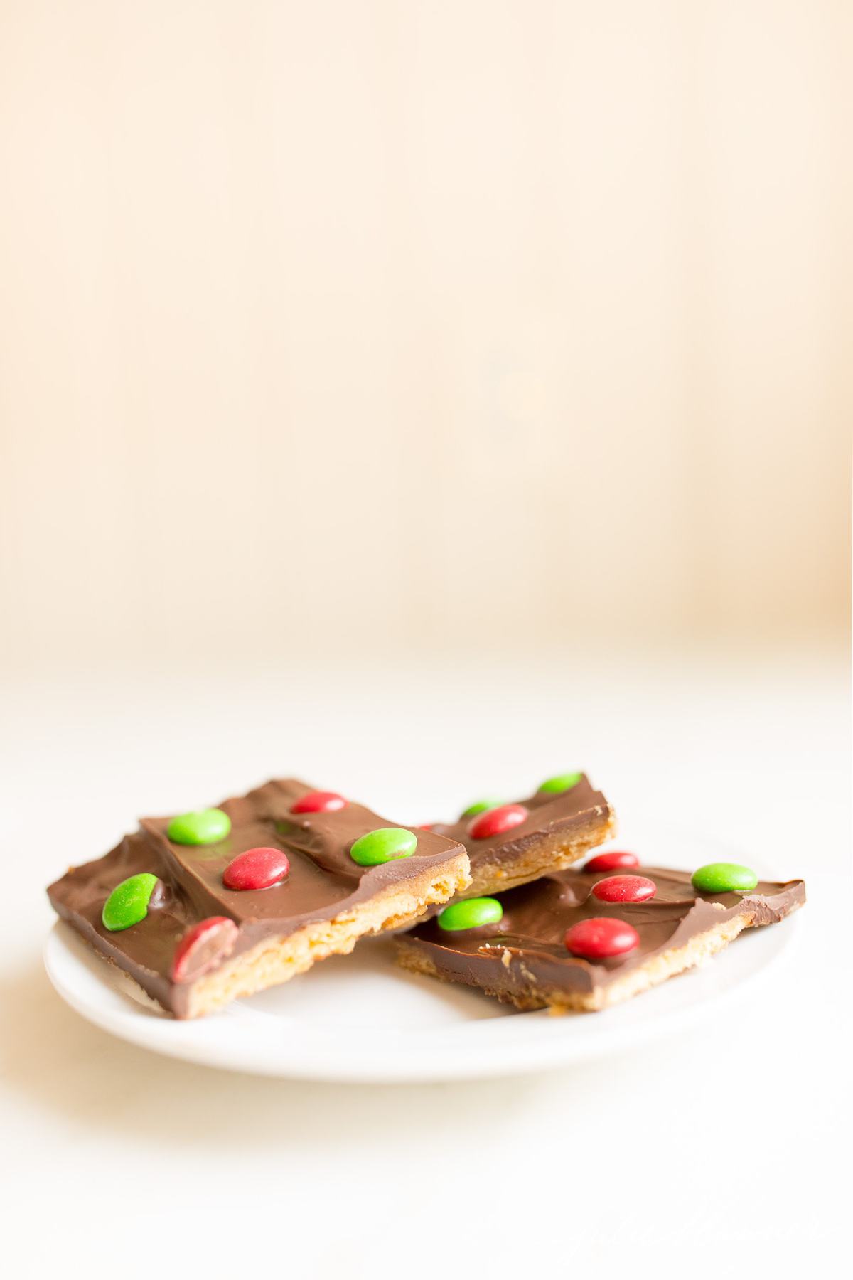 M&M topped saltine cracker toffee