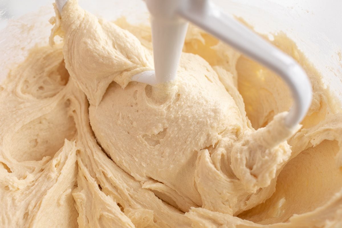 Sugar cookie dough in a mixing bowl