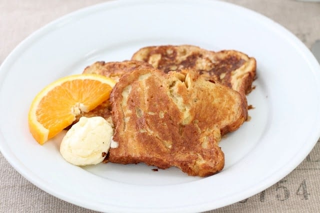 Close up of Apple Fritter French Toast on a plate