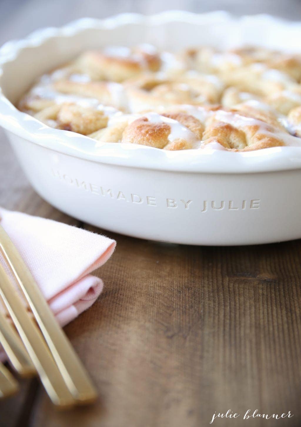 Close up of the rolls in a personalized pie dish