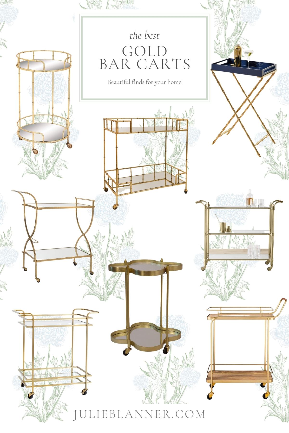 A graphic with a variety of gold bar carts attributed to www.lifestylegleam.com