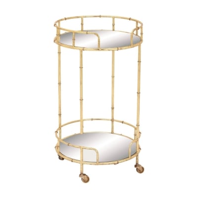 A gold bar cart against a white background.