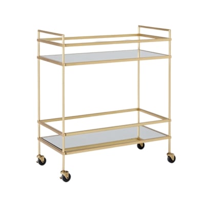 A gold bar cart against a white background.