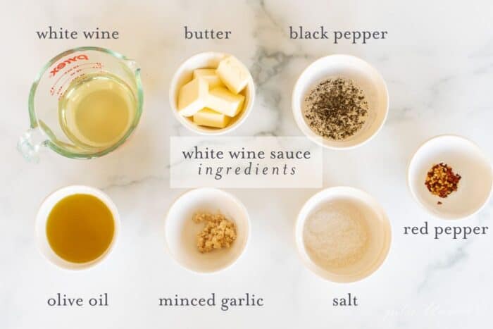 white wine sauce ingredients with text overlay