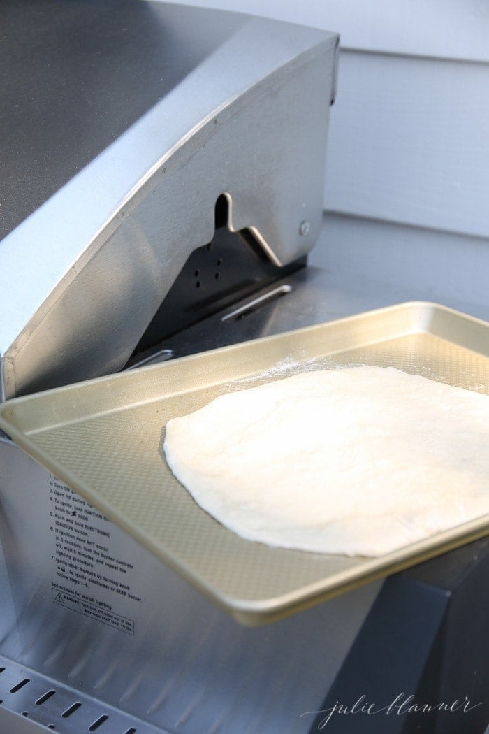 pizza dough on sheet pan
