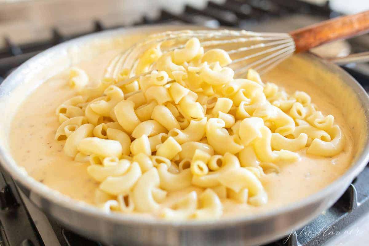 mac and cheese on stovetop