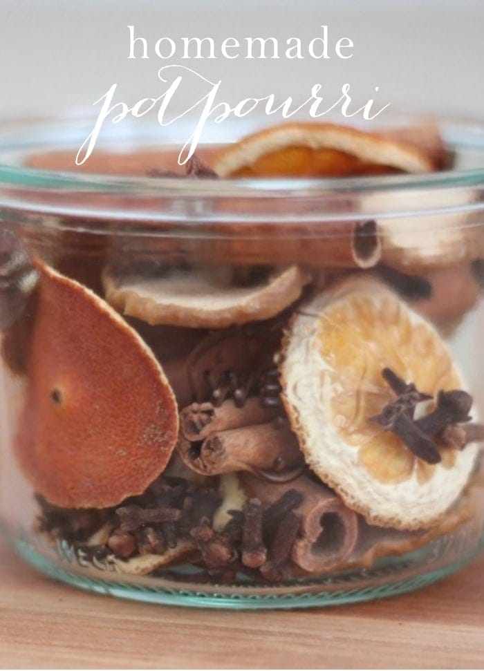 homemade potpourri recipe in glass jar with text overlay