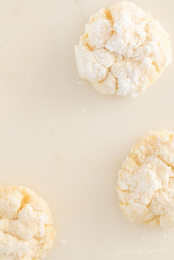 gooey butter cookies on a white surface