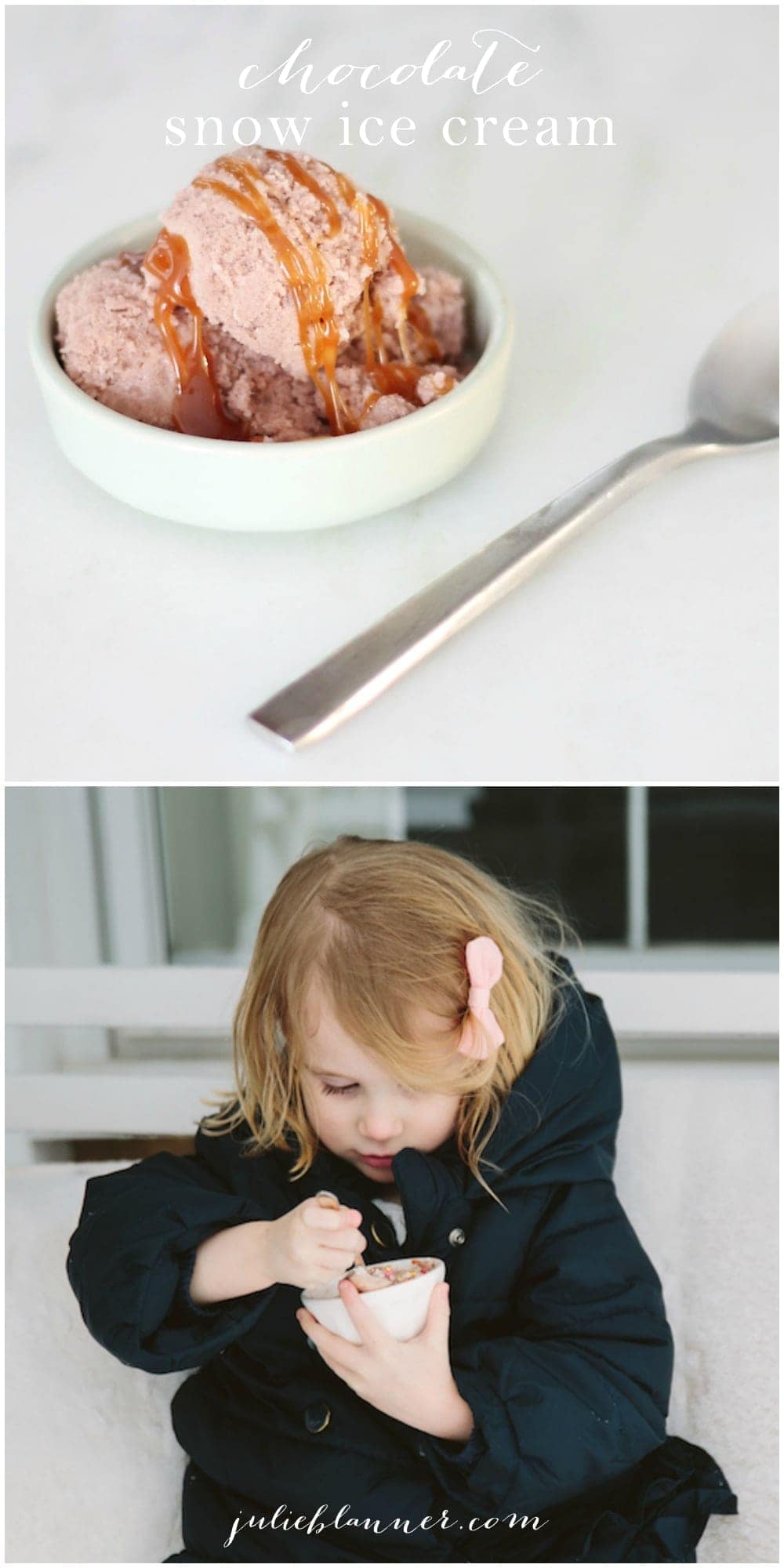 girl eating creamy chocolate snow ice cream