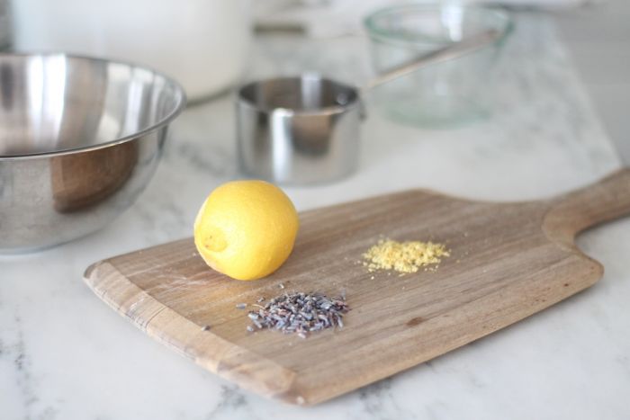 body scrub recipe ingredients on wood cutting board