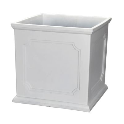 A square white planter on a white background