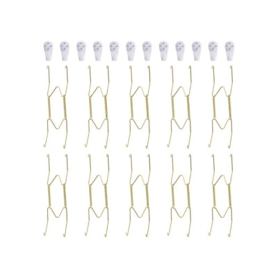 A set of 10 gold wire plate hangers