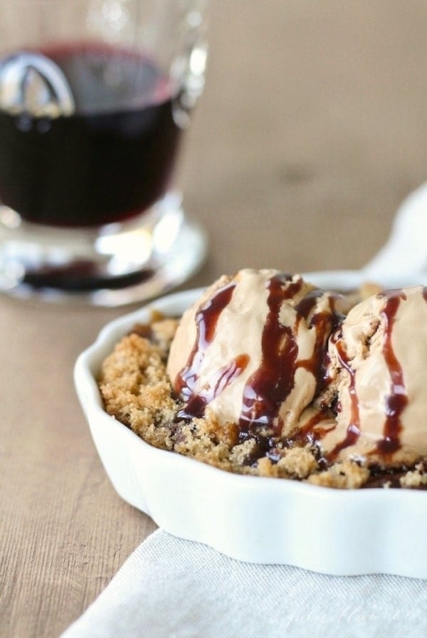 Chocolate Cobblerserved in an individual white dish