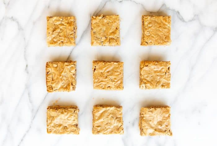 pecan pie bars on marble countertop