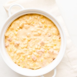 corn casserole in casserole dish