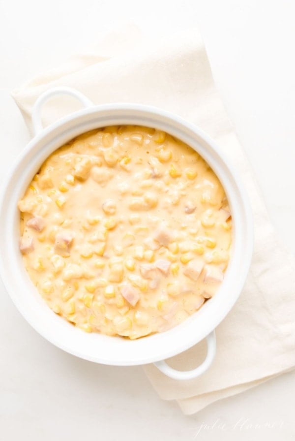 corn casserole in casserole dish