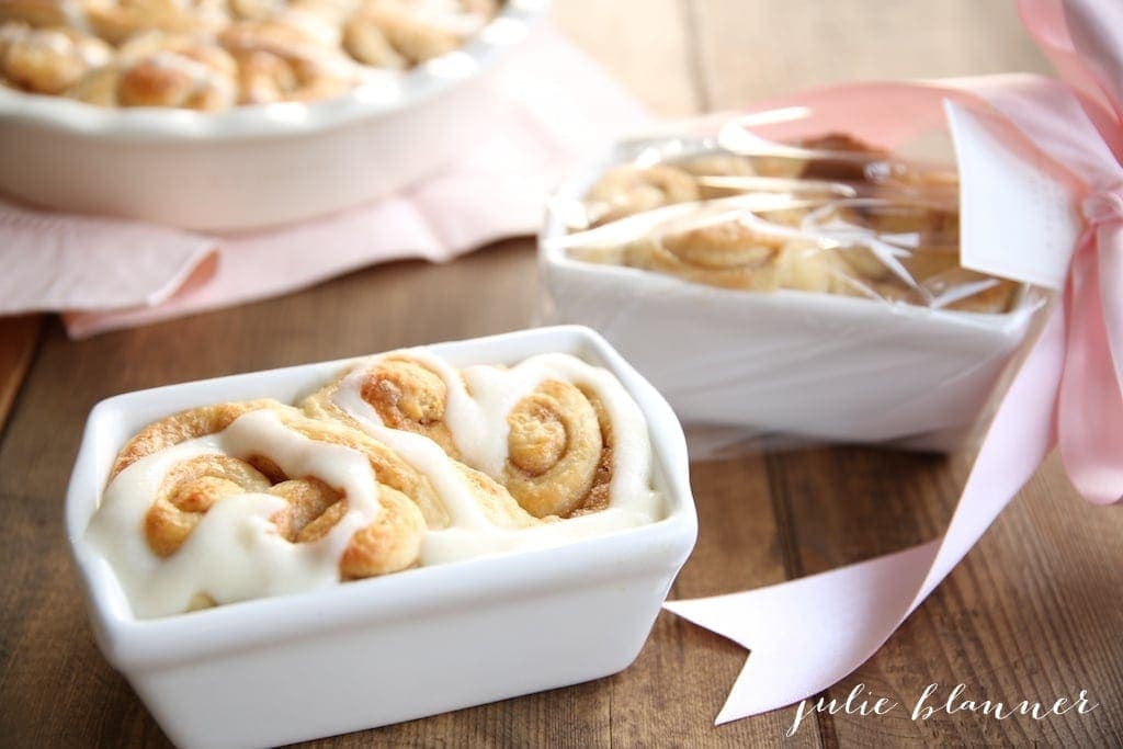 Hart shaped cinnamon rolls gift wrapped