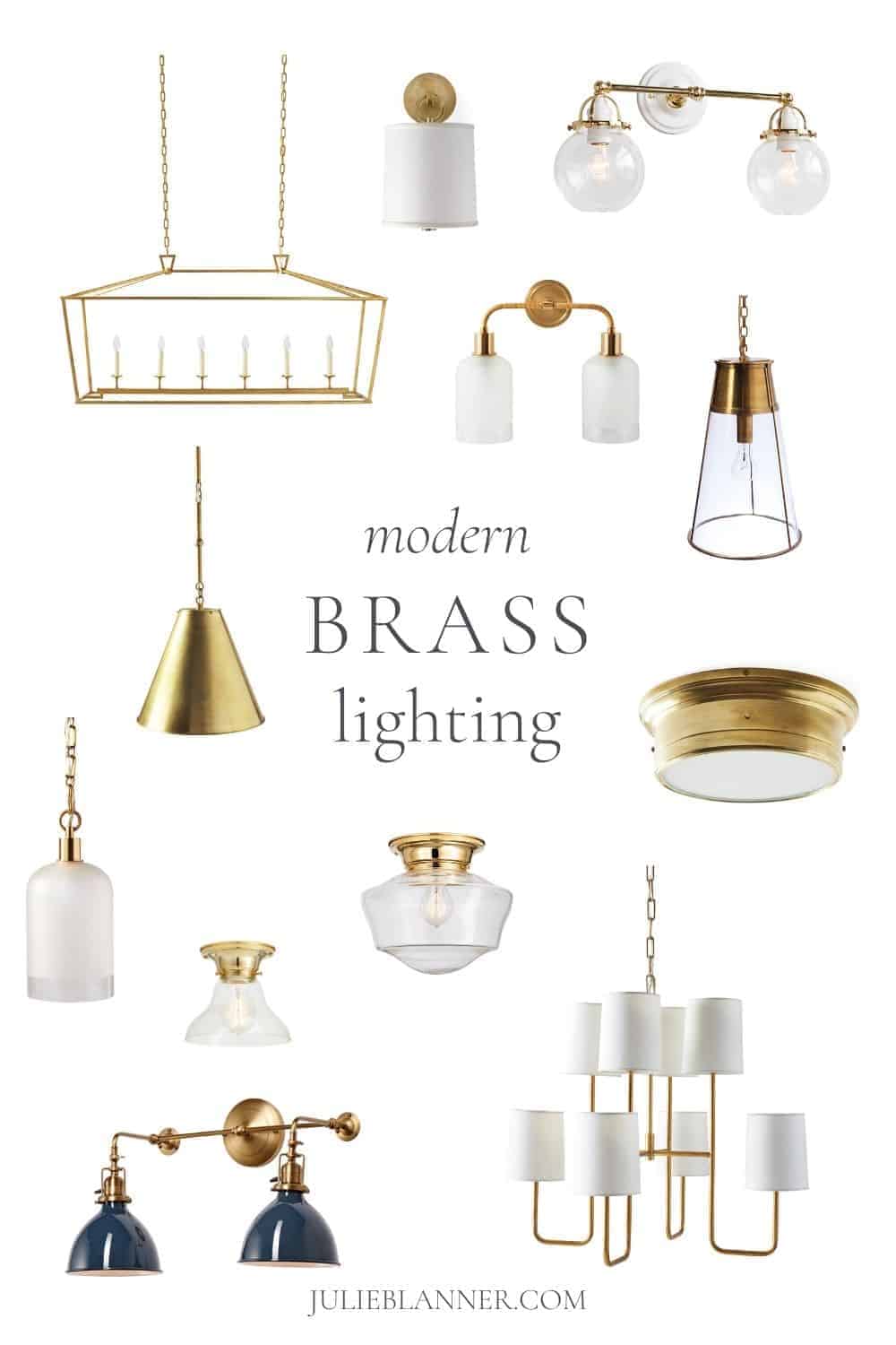 collage of modern brass lighting