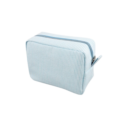 a blue striped toiletry bag