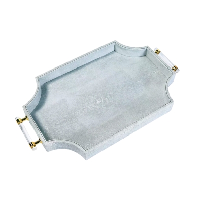 A blue scalloped tray