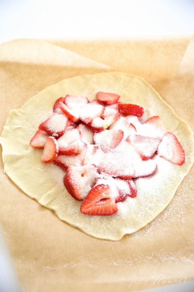 Sugar sprinkled over the strawberries