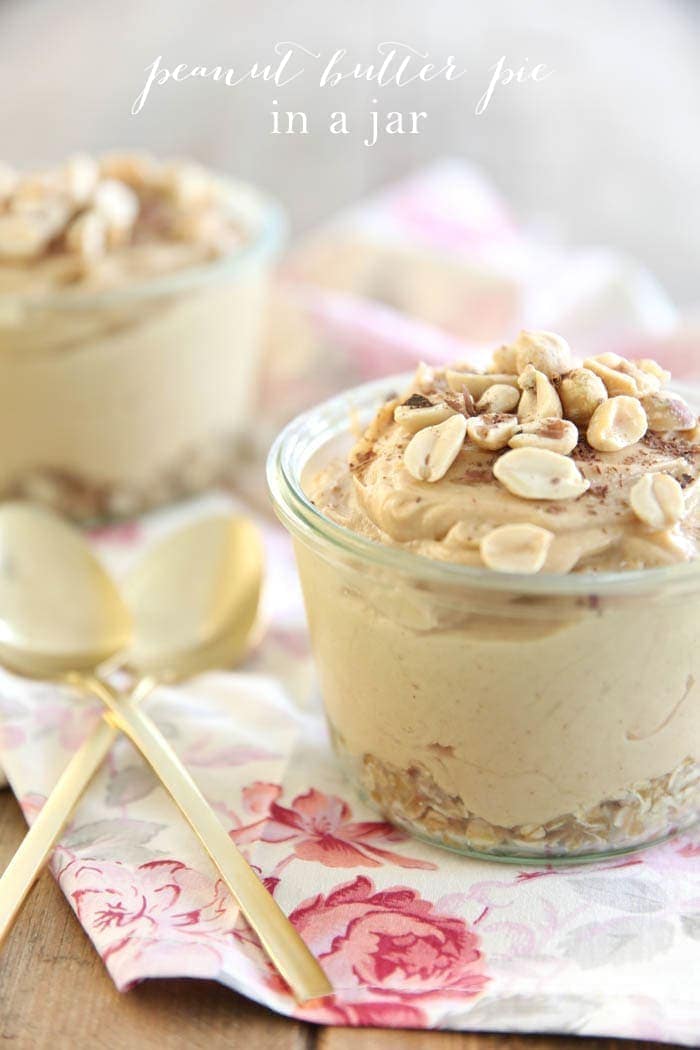 Peanut Butter Pie in a Jar served with two spoons 