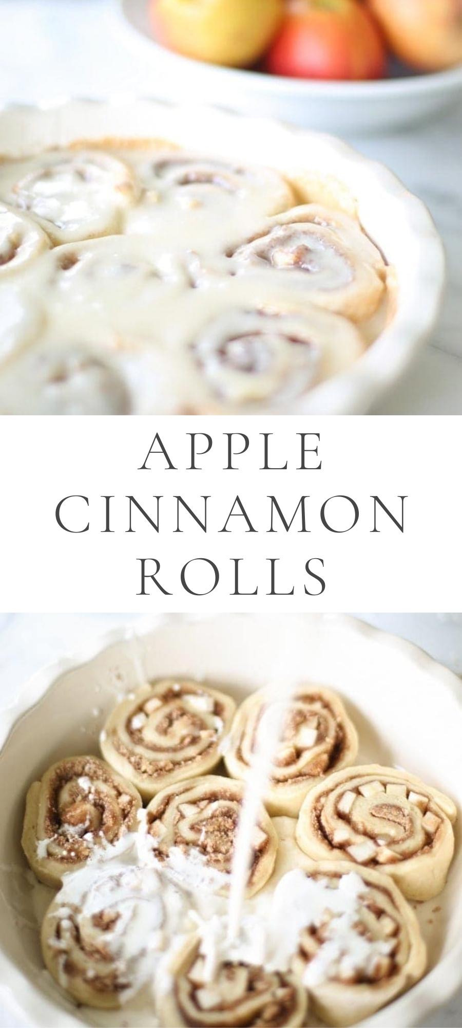 apple cinnamon rolls in plate next to apples on table