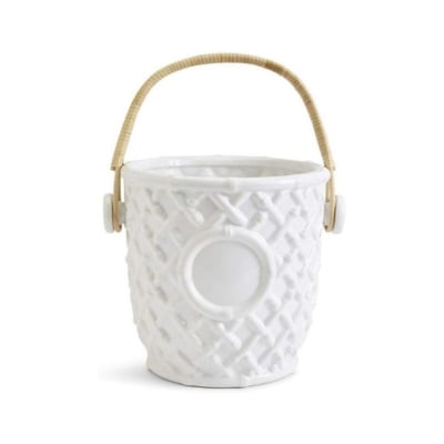 a white ceramic bamboo wine bucket