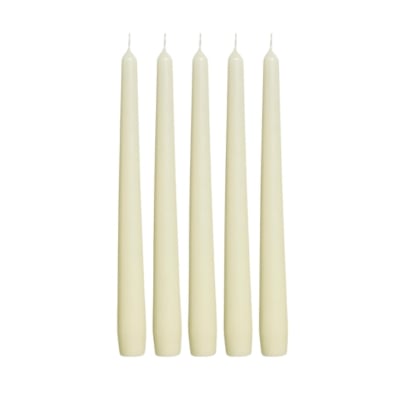 A set of five cream candles on a white background, perfect for creating a cozy Christmas candle centerpiece.