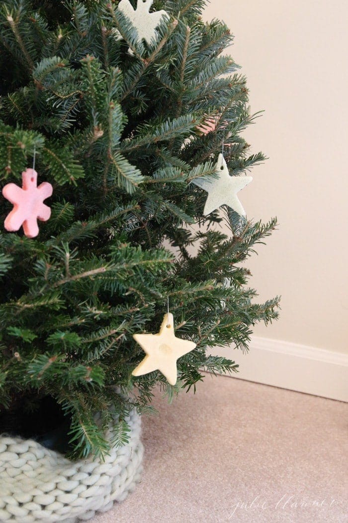 christmas tree decorated with color salt dough ornaments