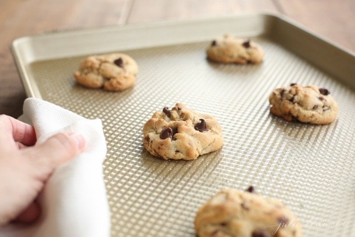 A tray of baked cookies on a sheet pan