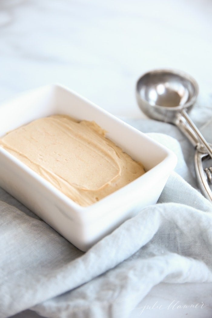 peanut butter ice cream in a loaf pan