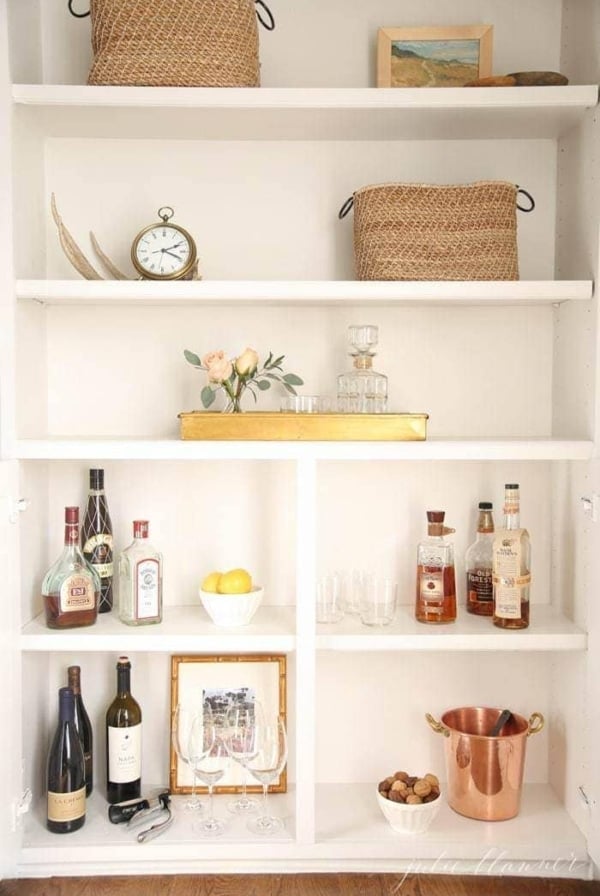 Beautiful bar cabinet in a built in bookcase