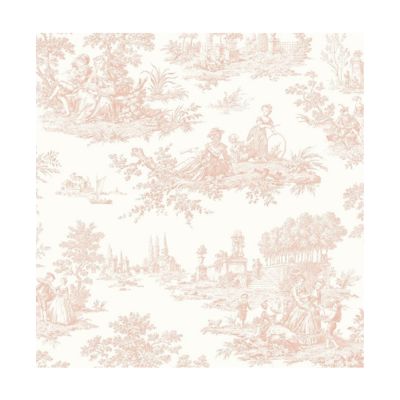 pink toile powder room wallpaper