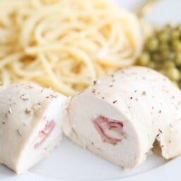 An easy, crowd pleasing 10 minute dinner - Prosciutto and Fontina Stuffed Chicken Breasts