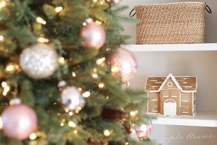 Christmas decorations | pink ornaments, gingerbread houses nostalgia and whimsical