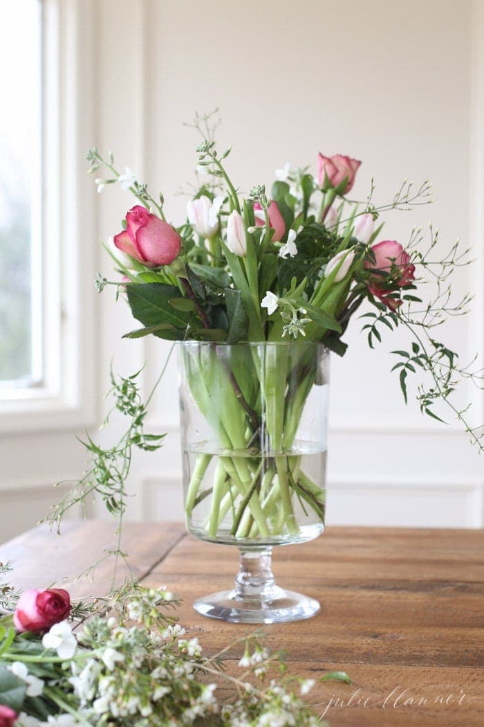 how to arrange grocery store flowers for Valentine's Day