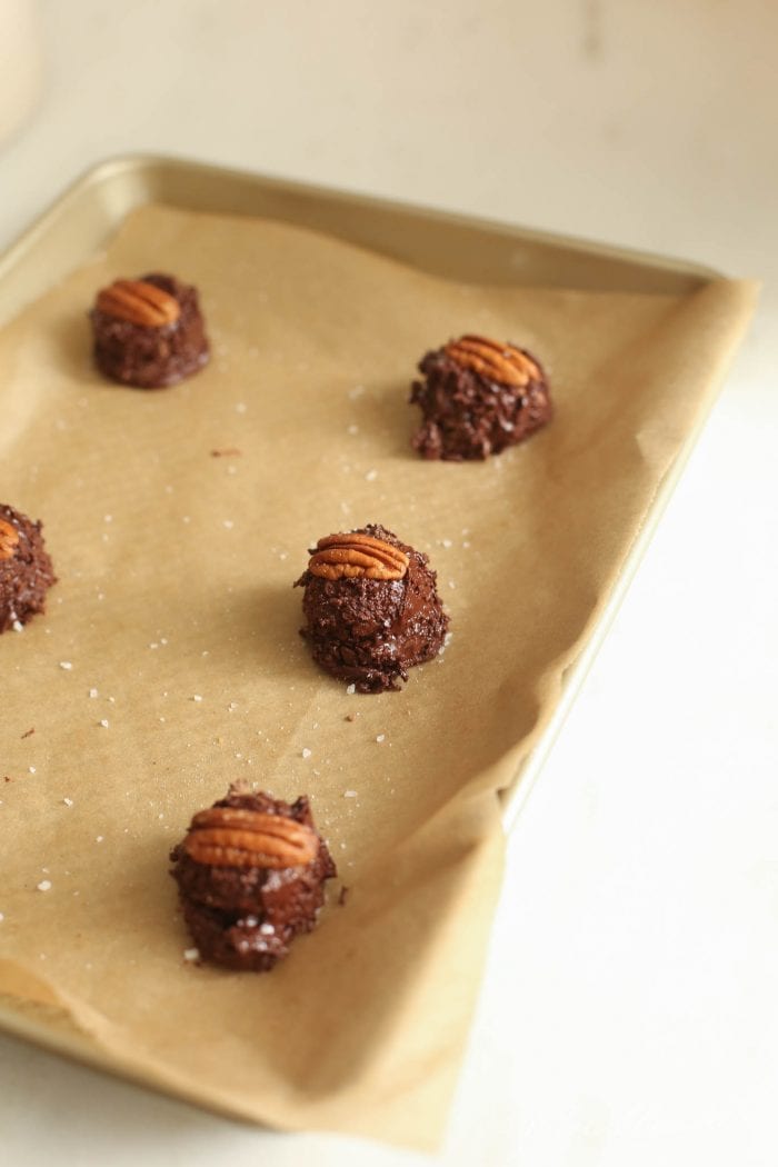 Unbaked cookie dough on a baking sheet 