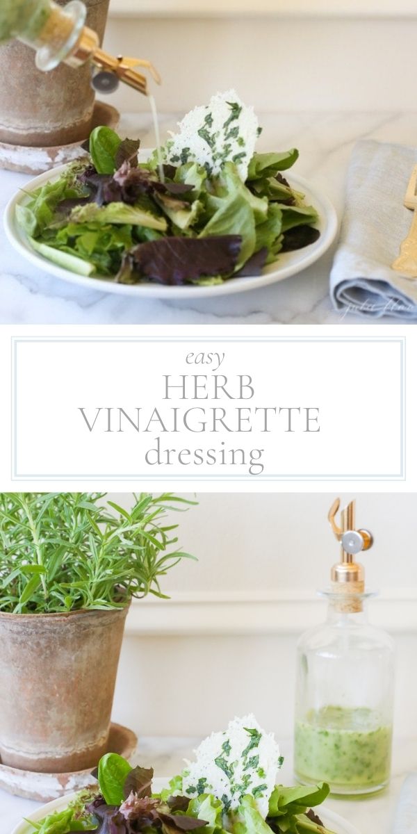 Top photo in post is a plate of salad with a bottle of dressing above. Bottom photo is a small plant and a salad and a bottle of salad dressing.