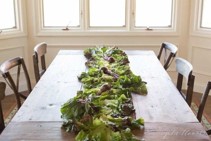 how to make a fruit and vegetable table runner for friendsgiving