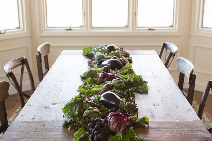 easy diy fruit and vegetable table runner centerpiece