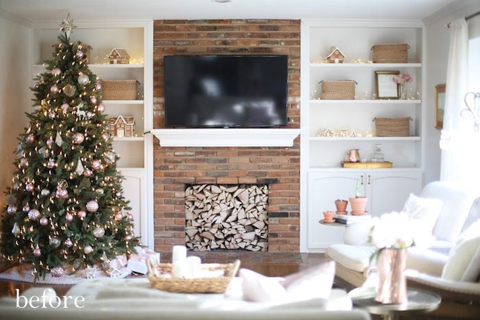 how to update a dated brick fireplace with a new mantel