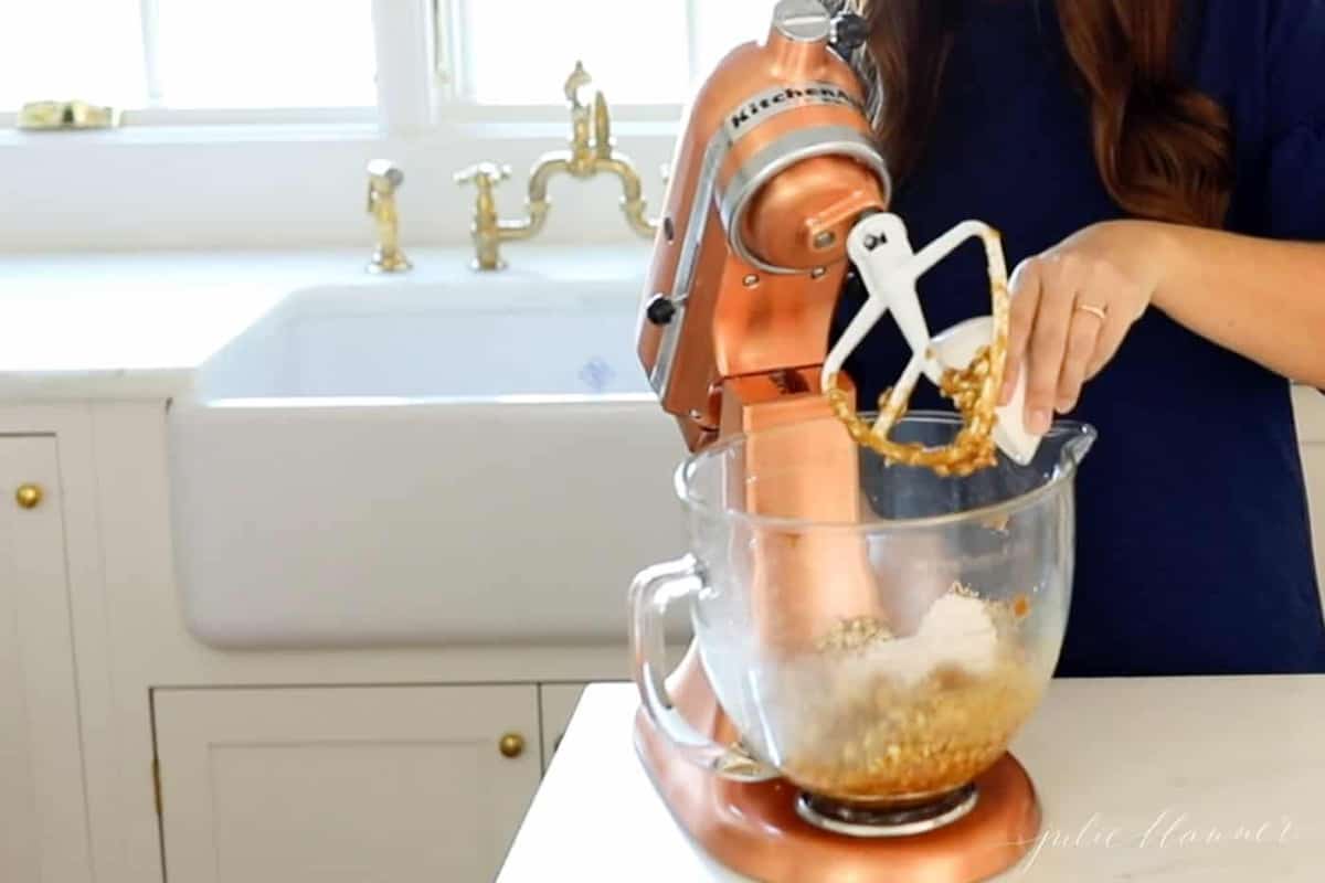 adding flour and salt to lace cookie batter