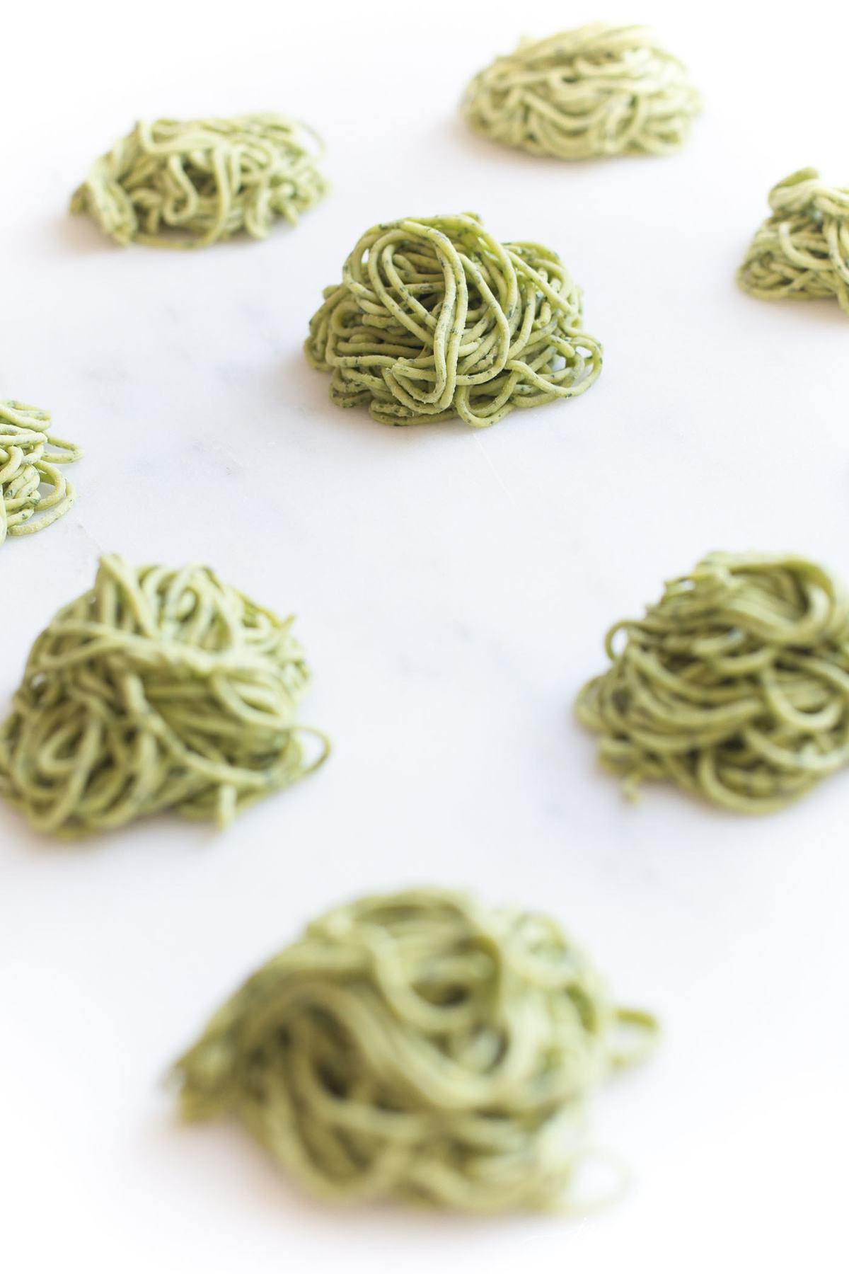 Close up of a mound of the homemade pasta