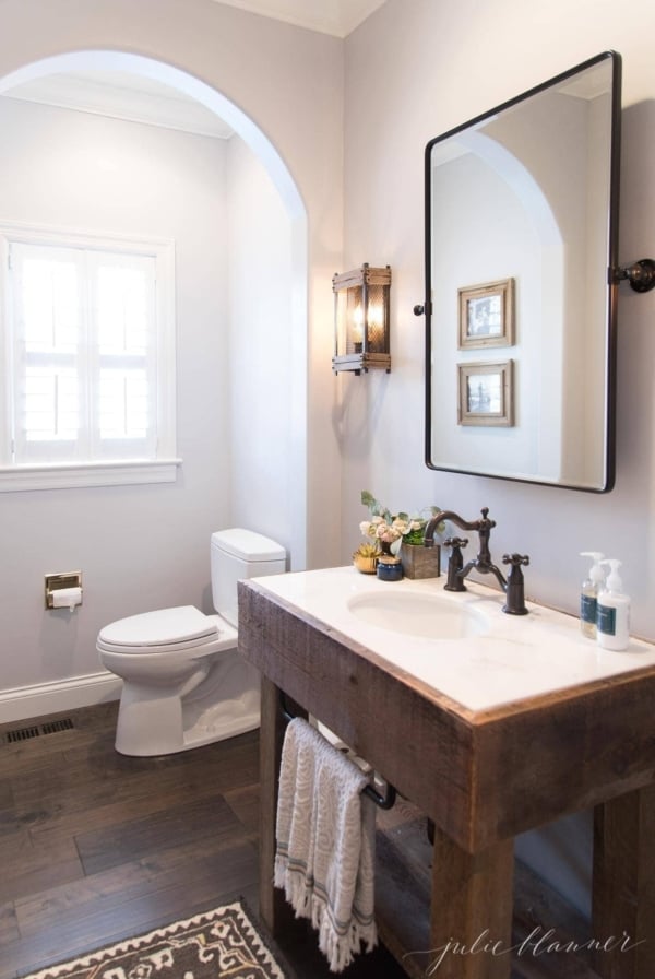 modern bathroom with barn wood sink