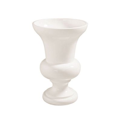 a white ceramic urn flower vase on a white background.