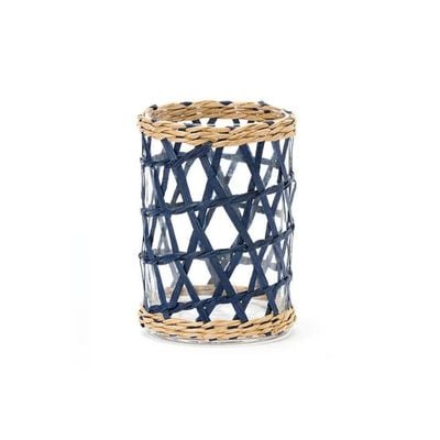 navy rattan hurricane flower vase