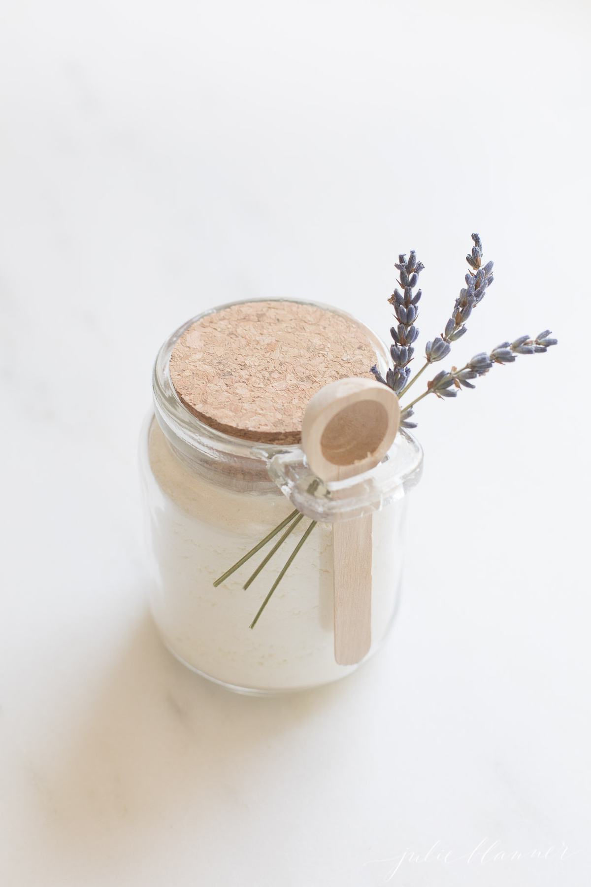 homemade gift in jar garnished with lavender