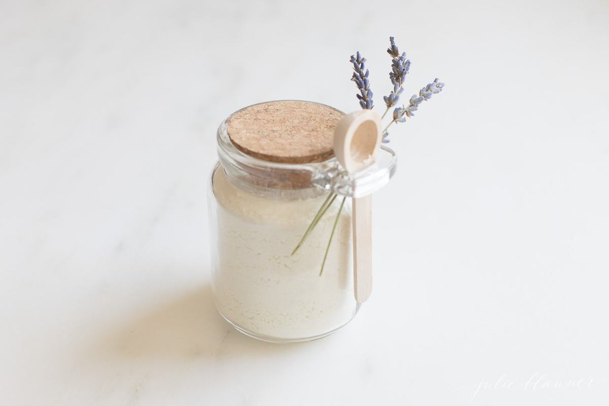 milk bath in jar with spoon