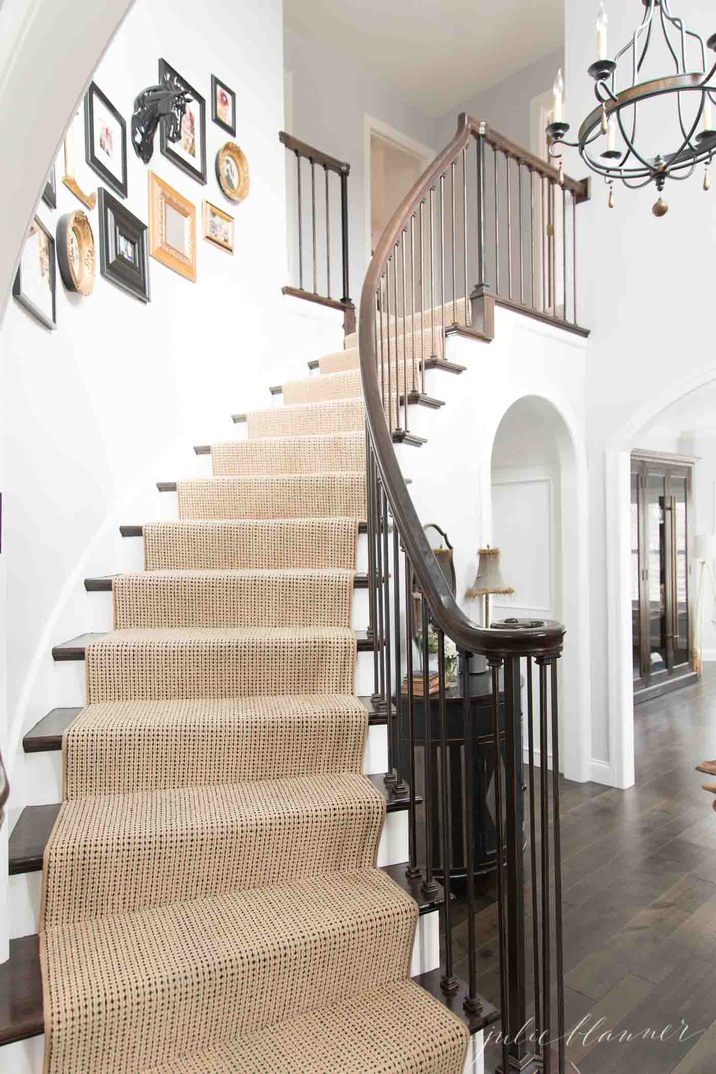 modern colonial stairs with neutral runner